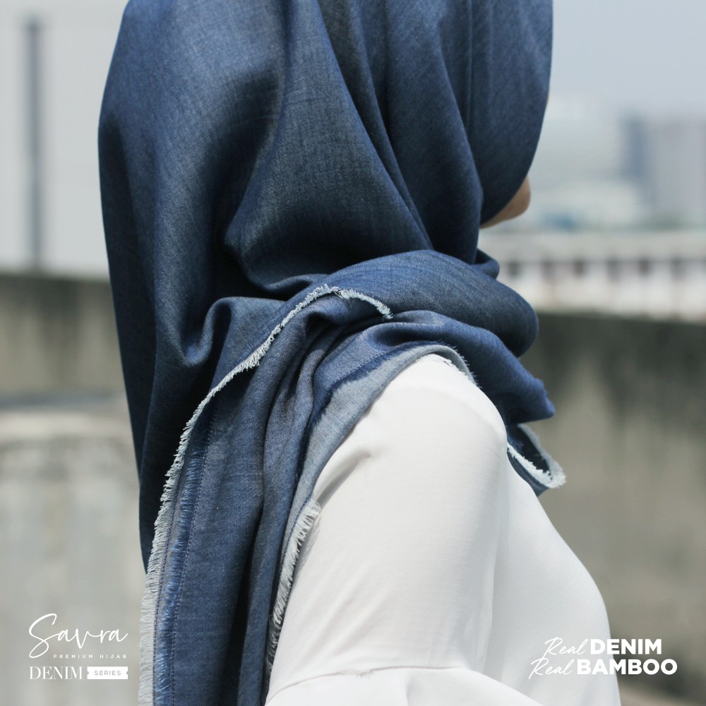 MWB Hijab Savra DENIM JEANS Bamboo Premium Hijab Segi Empat Jilbab Scarf Bambu Kerudung Square 117 x 117 cm