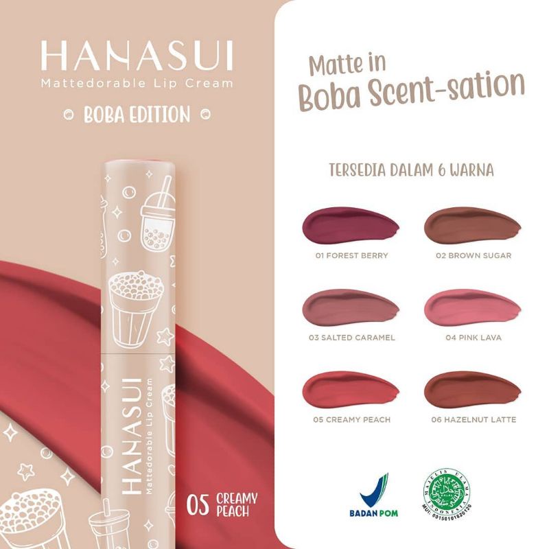 Hanasui Lipstik Lip Cream Boba Edition Original brown sugar lipstik
