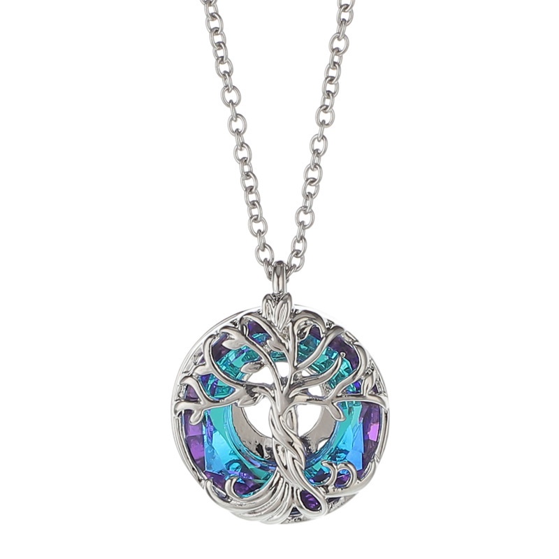 Fancyqube Kalung Desain Pohon Kehidupan Bahan Sterling Silver 925 Dengan Lingkaran Kristal Untuk Wanita