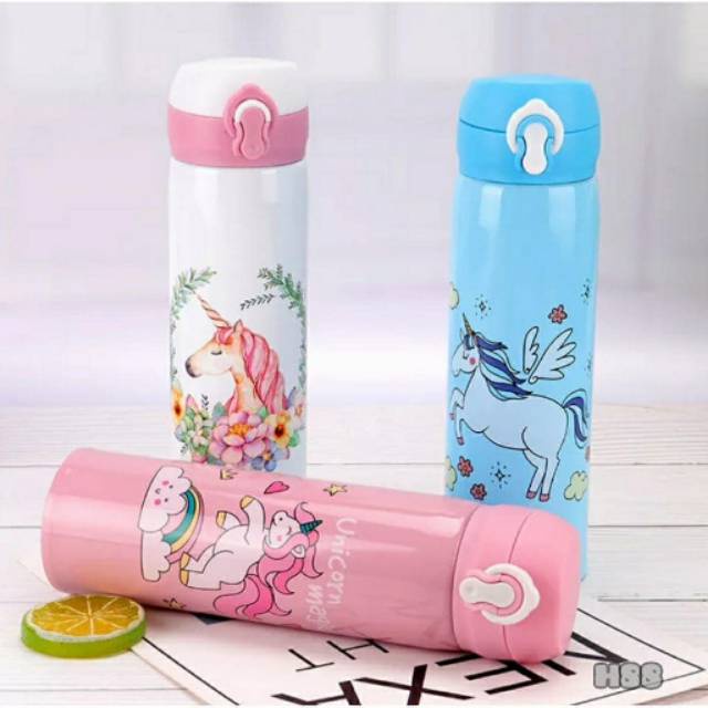 Termos Kancing Unicorn Botol Minum Tahan Panas Dingin Thermos Vacuum Tumbler Stainless Steel 450 ml