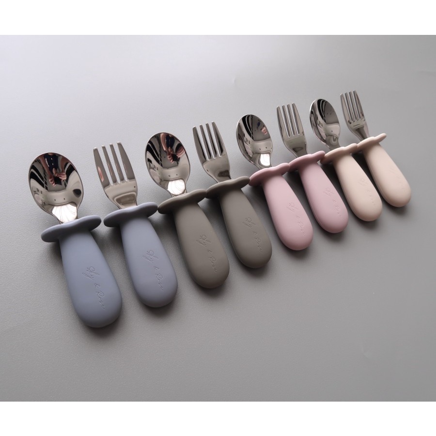 Sky and Rose Toddler Spoon &amp; Fork Set With Case| Sendok garpu training stainless steel Anak Bayi Balita Training