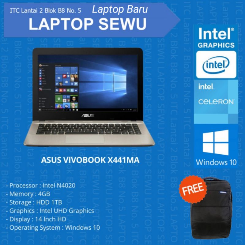 ASUS VIVOBOOK X441MA/INTEL CELERON N4020/RAM 4GB/HDD 1TB BERGARANSI