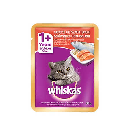 Makanan Basah Whiskas 1+ Mackerel Salmon 80gr