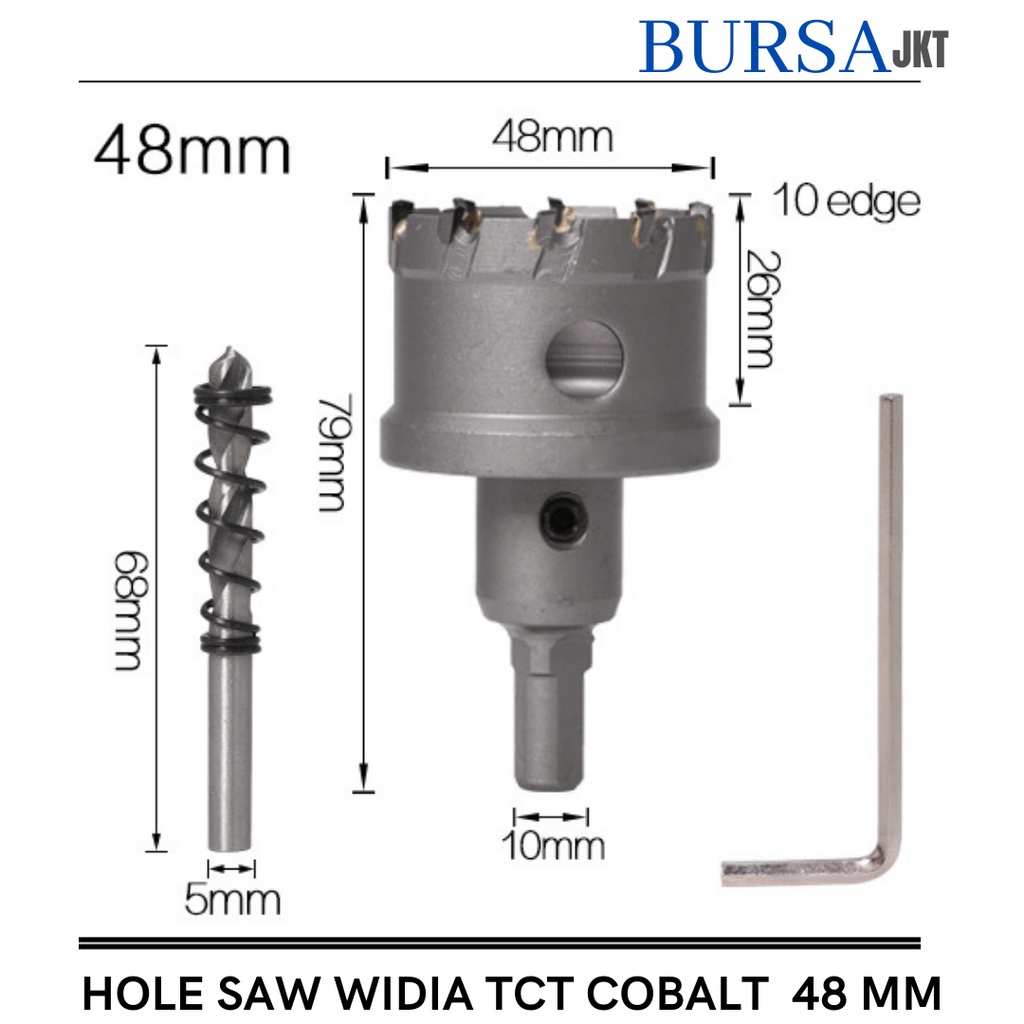 HOLE SAW TCT WIDIA M35 COBALT MATA BOR PELUBANG BESI KUNINGAN PLAT TEBAL 48 MM