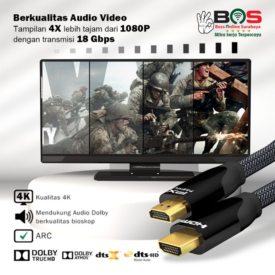 Kabel HDMI Ultra HD 4K High Speed HDR Nylon Braided 3M PX HD2-3MX - 3M