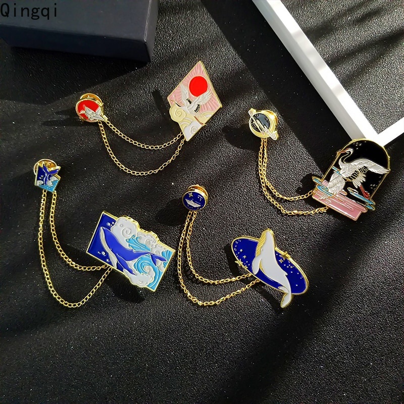 Whale Bros Pin Enamel Model Bintang / Bulan / Perahu / Burung Bangau / Laut / Ikan Paus / Matahari Gaya Jepang Untuk Wanita