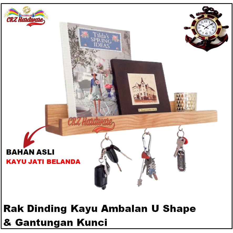Rak Dinding Kayu Ambalan U Shape & Gantungan Kapstok Gantungan Kunci