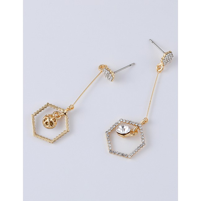 LRC Anting Tusuk Fashion Real Gold Alloy Rhinestone Geometric Earrings F79769