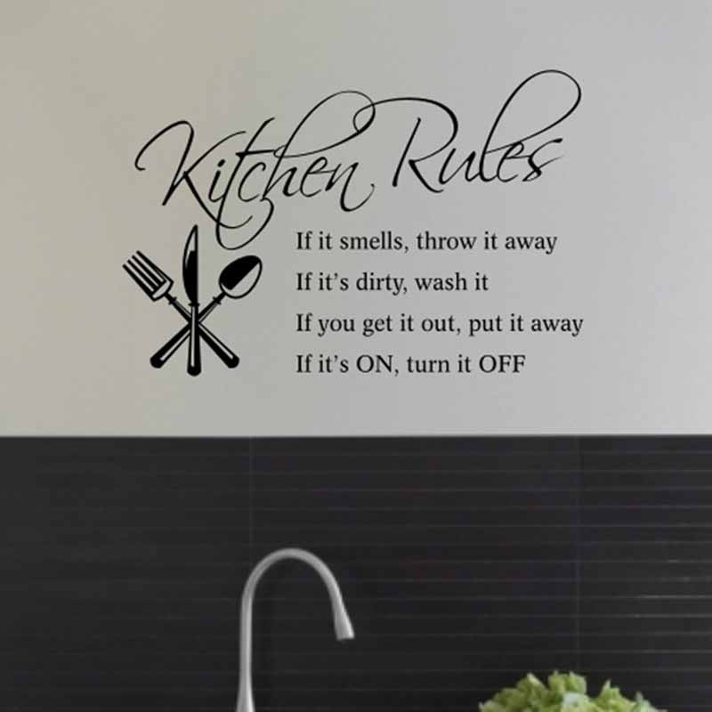 Stiker Dinding Decal Desain Tulisan Kitchen Rules Bahan Pvc Vinyl Dapat Dicopot