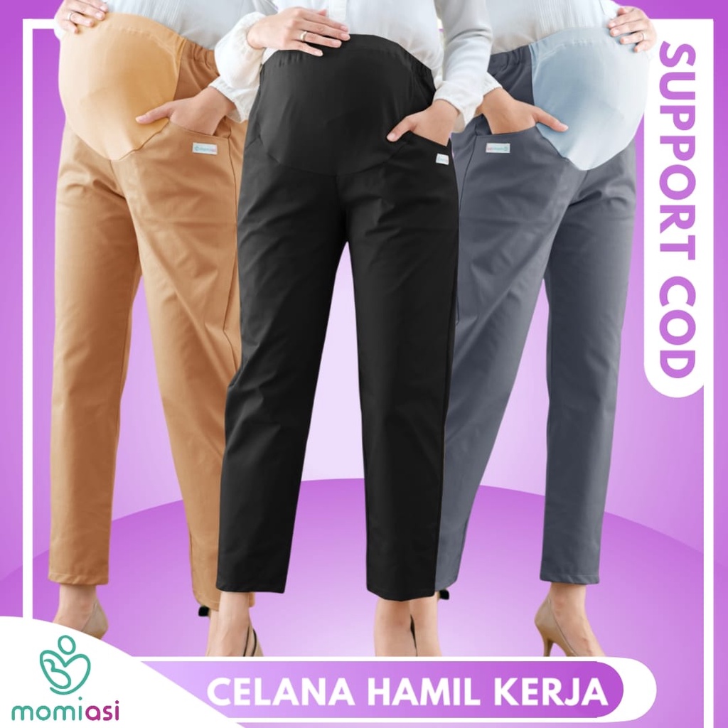 Momiasi - Celana Hamil Kerja Kantor Jumbo Wanita Maternity Pants Office Fashion Wanita Bumil Kekinian Premium