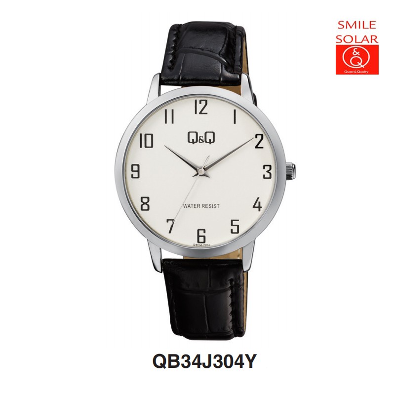 Jam Tangan Pria Stylist Casual Kulit Leather Analog Original Q&amp;Q QnQ QQ QB34 QB34J Series