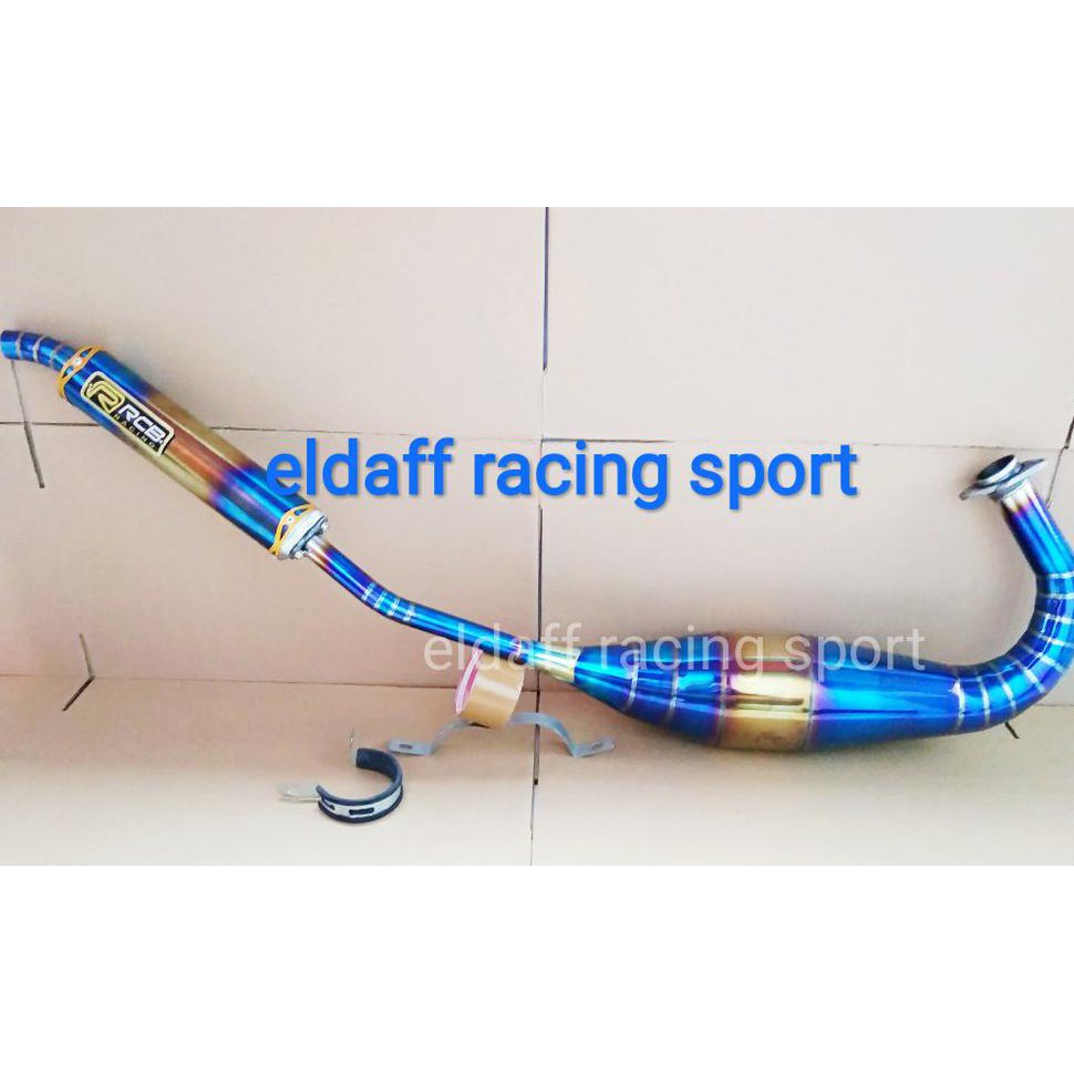 Knalpot racing ninja R RR SS merk RCB full warna biru blue moon blue fire two tone bahan full