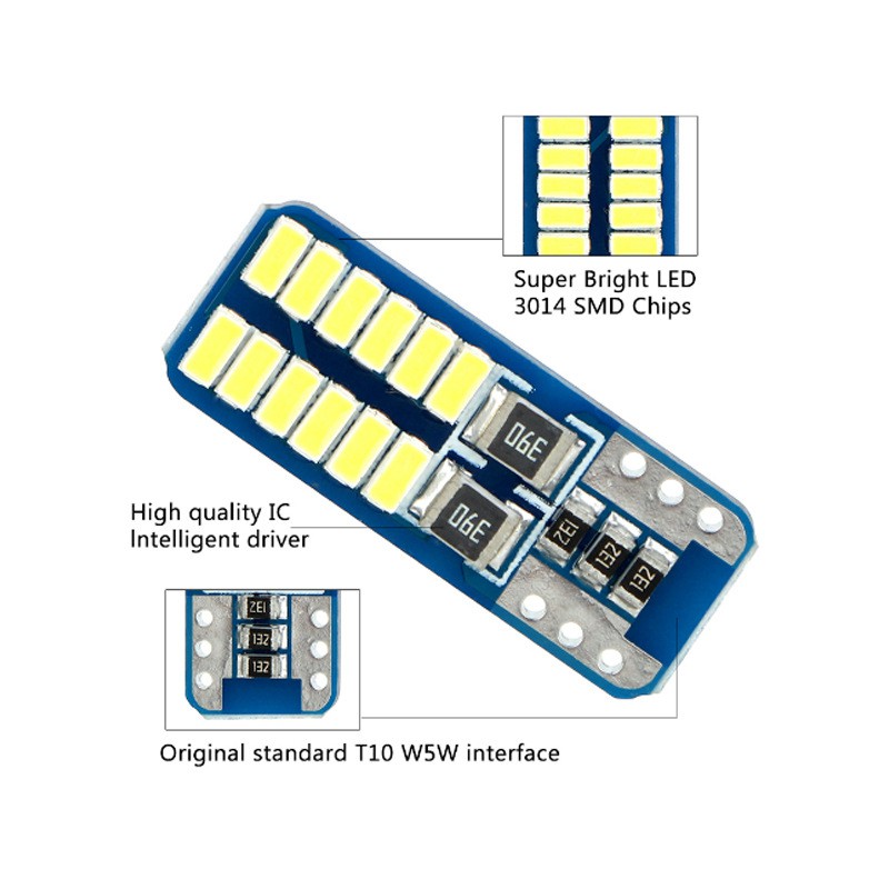 T10 Led Bulb 194 W5W 24SMD Chipset Lampu LED untuk Mobil Courtesy Dome Peta Pintu Plat Cahaya