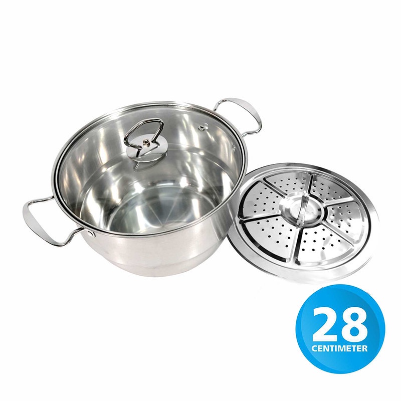 Calypso Panci Steamer Glass Lid Stainless 28 cm Tutup Kaca Kukusan