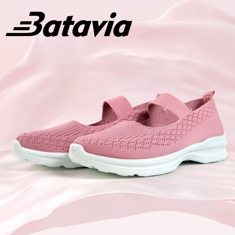 （COD）Batavia Sepatu Sepatu Slip On Wanita/ Sepatu Flyknit Shoes Wanita/ Women Shoes rajut empuk anti-slip anti-aus wanita A136 A6 A26-A26 PINK
