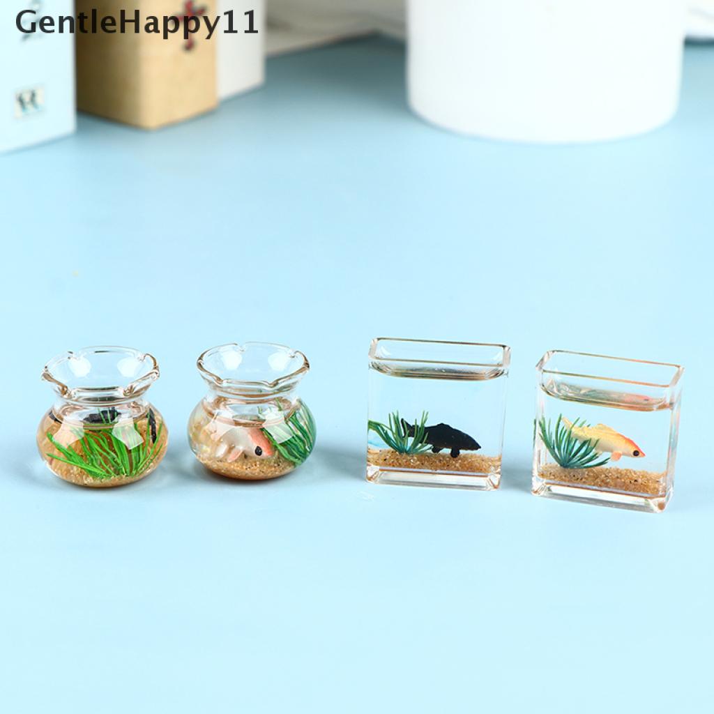 Gentlehappy Rumah Boneka Mini Fish Tank DIY Resin Transparan Goldfish Tanks Miniatur Dekorasi