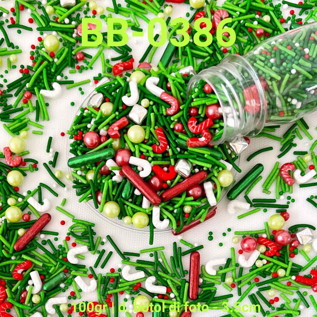 

BB-0386 Sprinkles sprinkle sprinkel 100gr natal candy cane merah hijau yamama baking grosir murah sprinkles cake dekorasi mutiara trimit decoration story sprinklestory sprinklesstory sprinkle story yamama baking