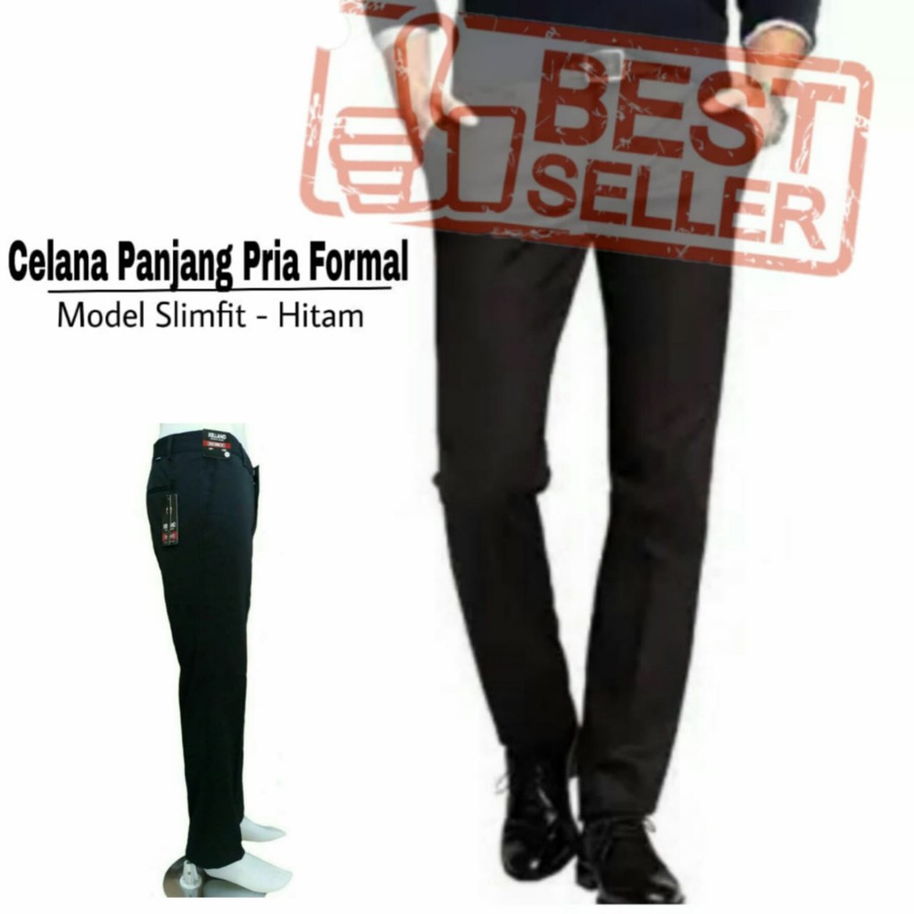  Celana  Formal Pria  Kerja Panjang Kantor Slimfit Hitam 