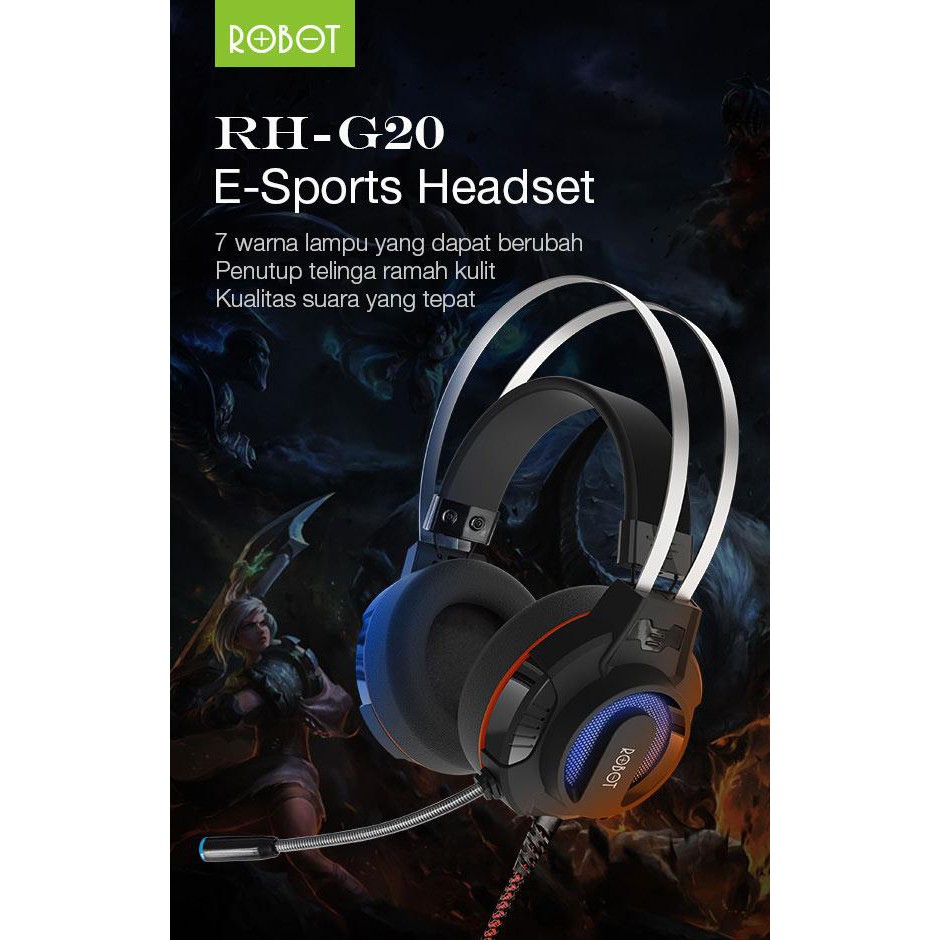 ROBOT Gaming Wired Headset RH-G20 Black with 7 Colour LED Light E-Sports Headset