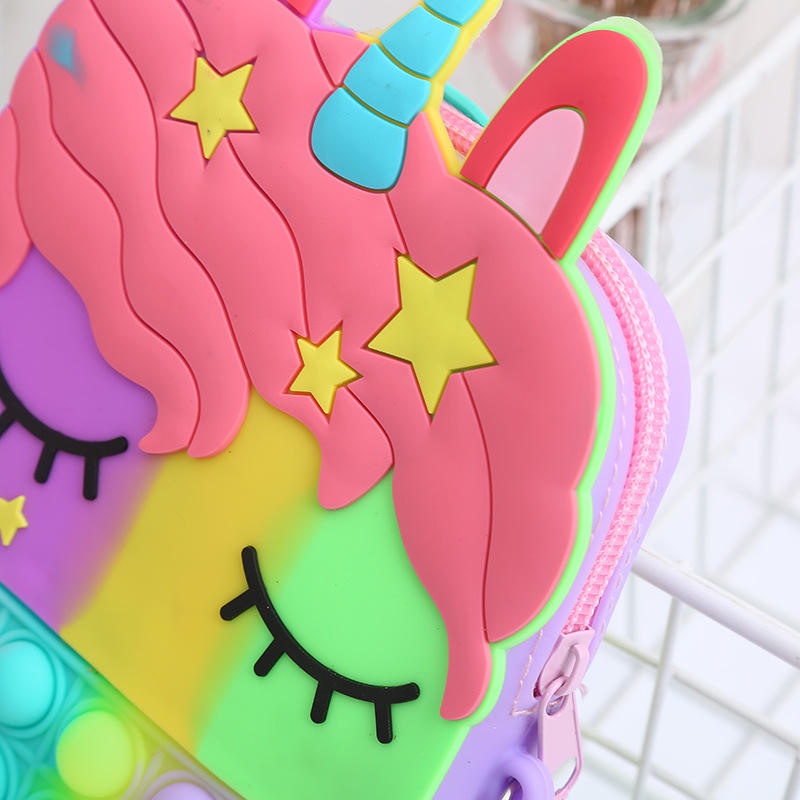 Tas Selempang Anak Tas Pop It Rainbow Unicorn Tas Bubble Penghilang Stress Viral Tiktok