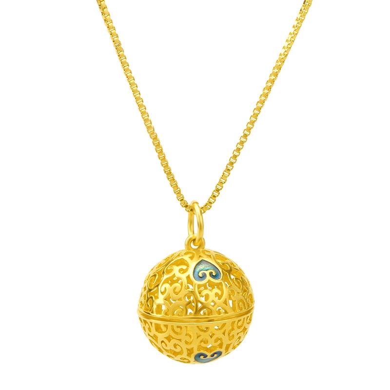 Kalung Liontin Bola Sachet 3D Lapis Emas Asli Kadar 375 Untuk Wanita