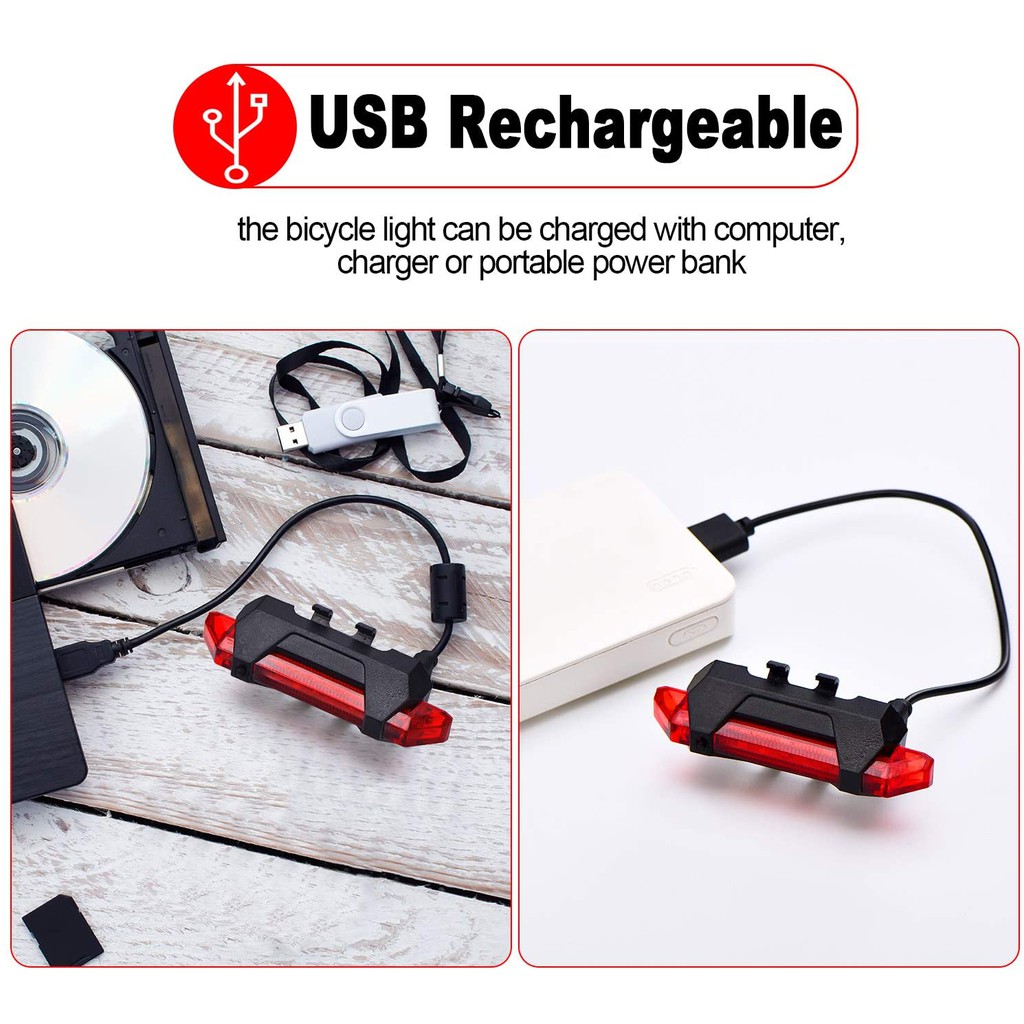 Lampu Depan Belakang Sepeda LED 4 Mode Anti Air USB Rechargeable