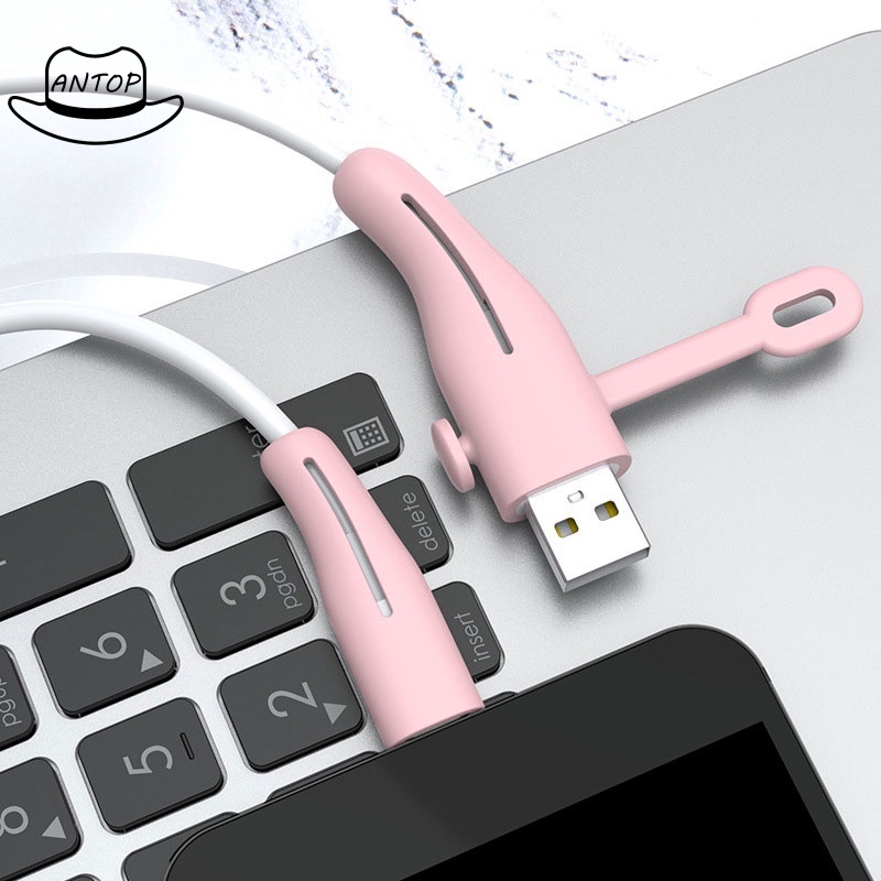 Ponsel Charger Kabel Penutup Pelindung Silicone Anti-Drop Earphone Kabel Pengisian Kabel Winder ANTOP