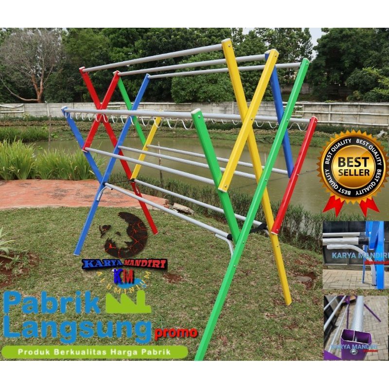 Premium - Jemuran Baju Super Jumbo / Pakaian / Handuk Aluminium Warna - 180 CM / 1,8 Meter / 1,8 M / Turbo 12 Palang