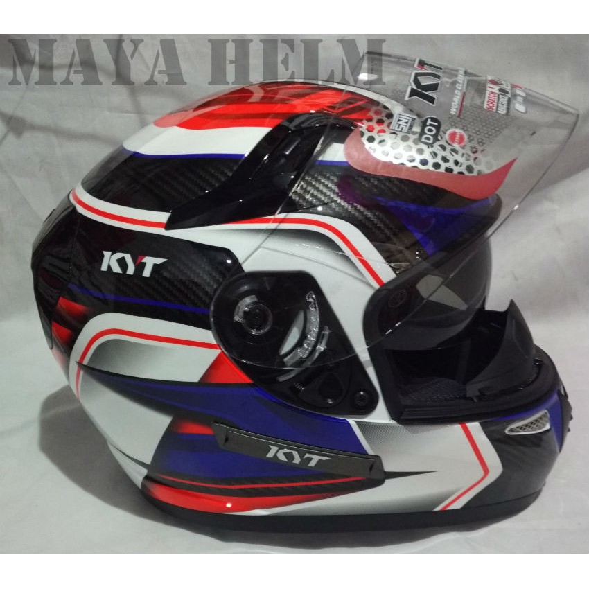 helm kyt k2 rider super fluo corak 2 white carbon black blue