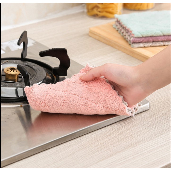 Kain lap dapur microfiber serap air kain lap piring anti minyak bahan coral fleece 24cmx15cm