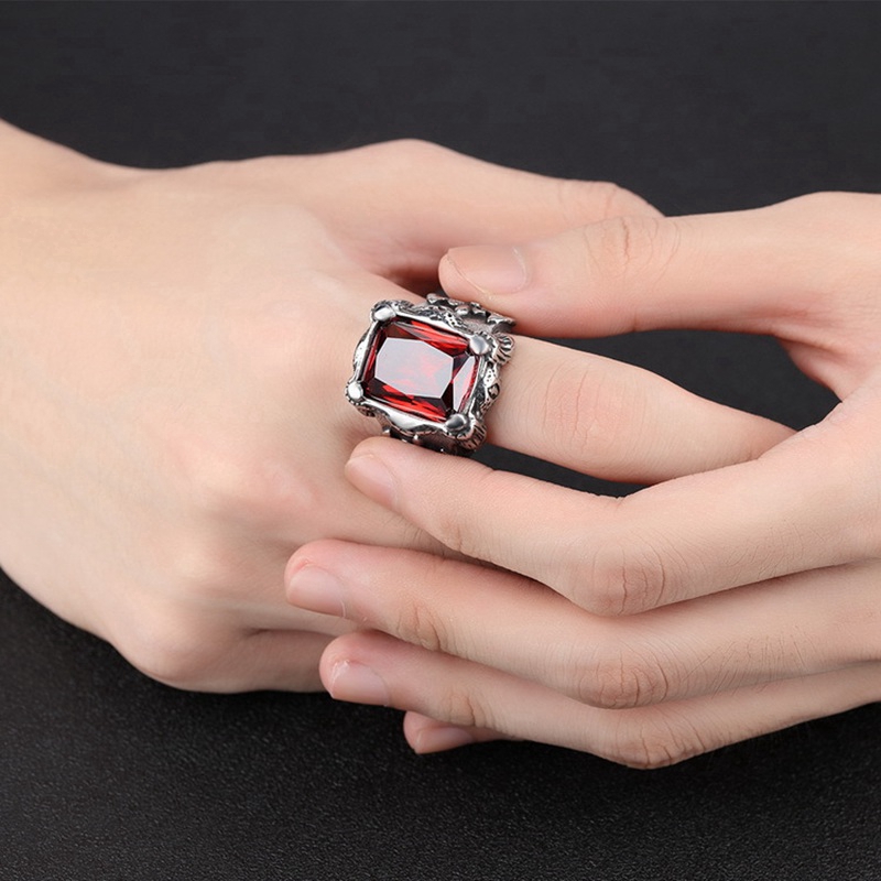 Cincin pria / aksesoris perhiasan batu permata antik biru, merah, hitam, hijau