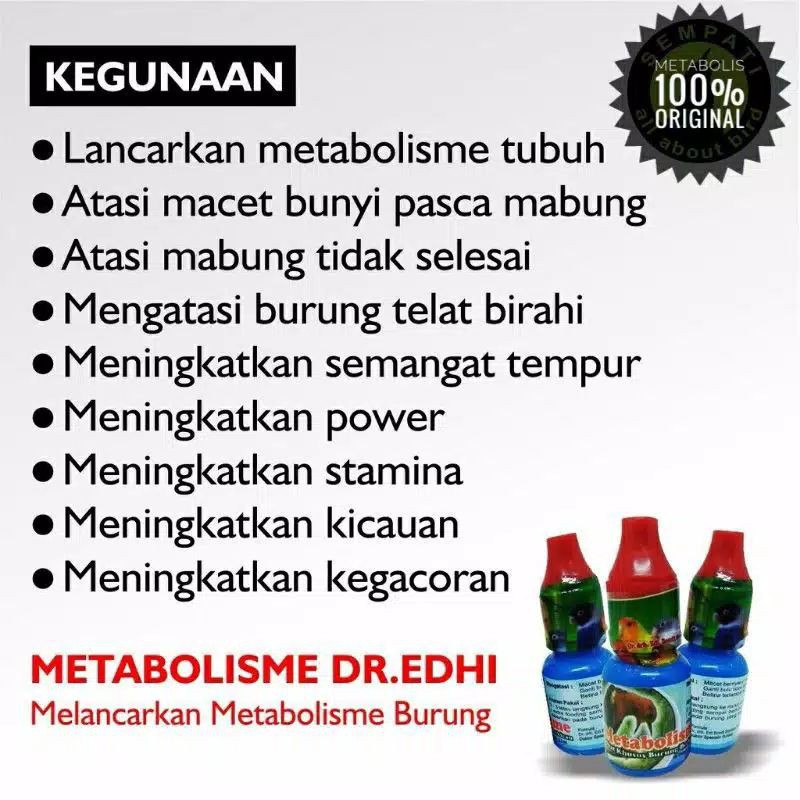 METABOLISME BURUNG Dr.Edhi obat burung 100% original