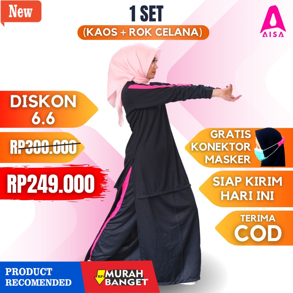 Seragam olahraga muslim- Baju Setelan Olahraga Muslimah Jumbo AISA Wanita Muslim Syari Set Rok Celan