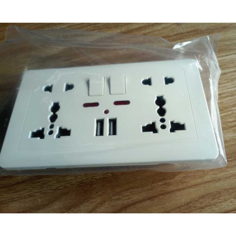 Stop Kontak Dinding Universal UK EU US 2 Slot with 2 USB On Off Switch