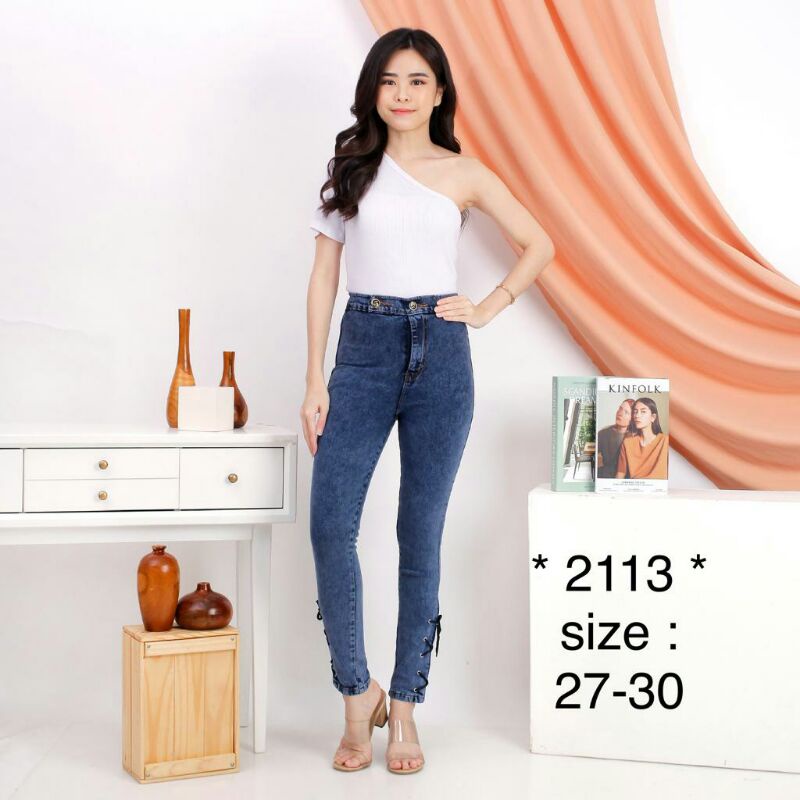 CP KANCING 2 HW HIGHWAIST TALI SILANG KAKI JEANS 2112 2113 2114