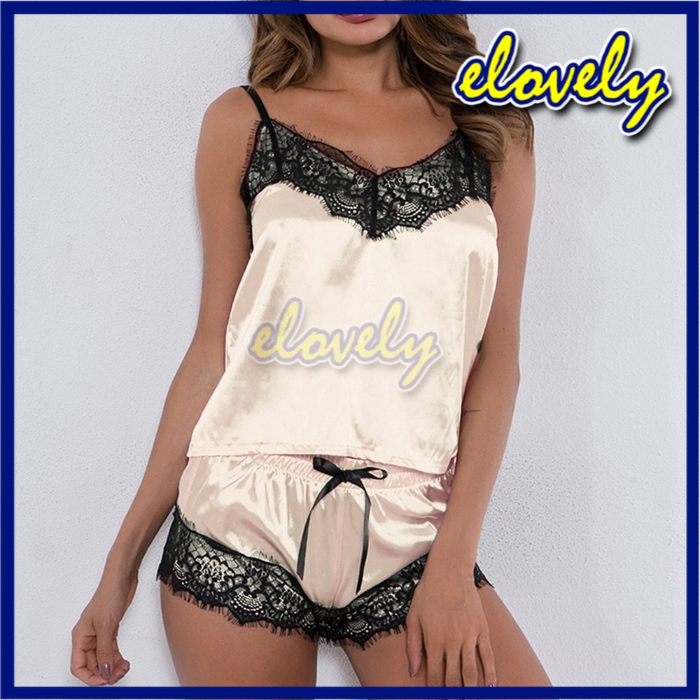 Elovely Lingerie Sexy Hot Pakaian Dalam Wanita Set Lingerie Celana Renda Seksi + Tank Top Set Baju Tidur Malam | L021-2