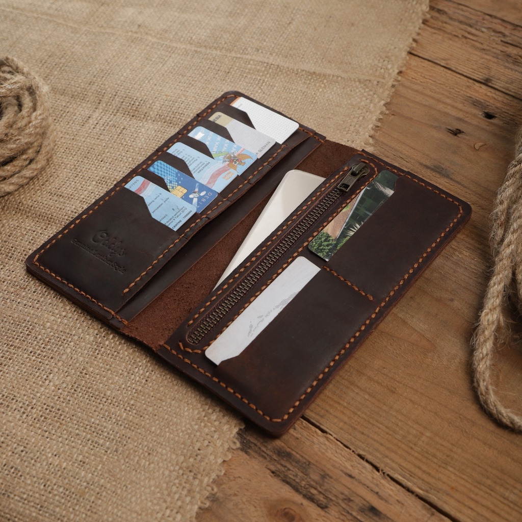 Dompet Panjang Kulit Asli Crazy Horse Seri AERON Dark Brown - Leather Phone Wallet