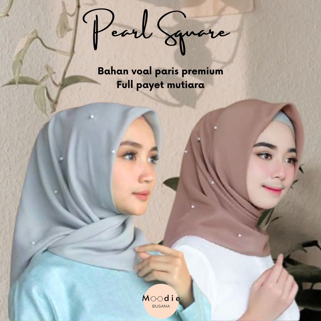 PEARL SQUARE / Hijab Segi Empat Mutiara Bahan Paris Premium / Jilbab Payet Swarovsky Full Beads Voal