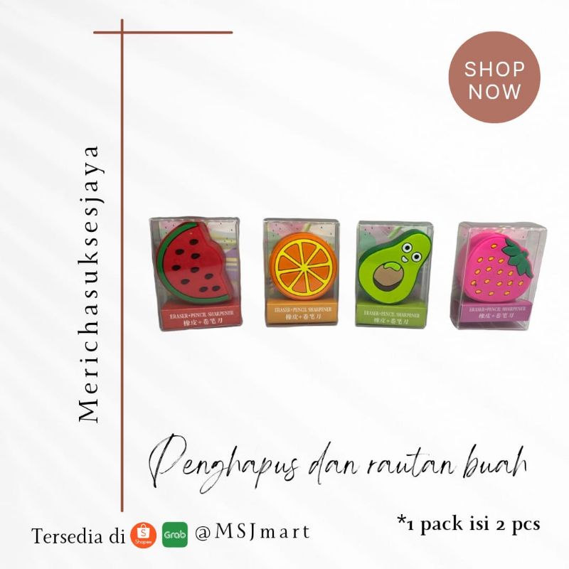 

Penghapus dan Rautan pensil 2in1 buah-buahan lucu