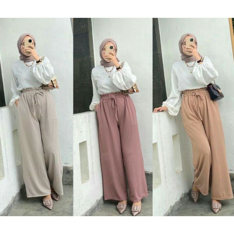 Celana Murah Berkualitas Kulot Knit Premium - Long Cullotes Meera Pants - Korean Loose Pants Trousers Wanita - LoungeWear