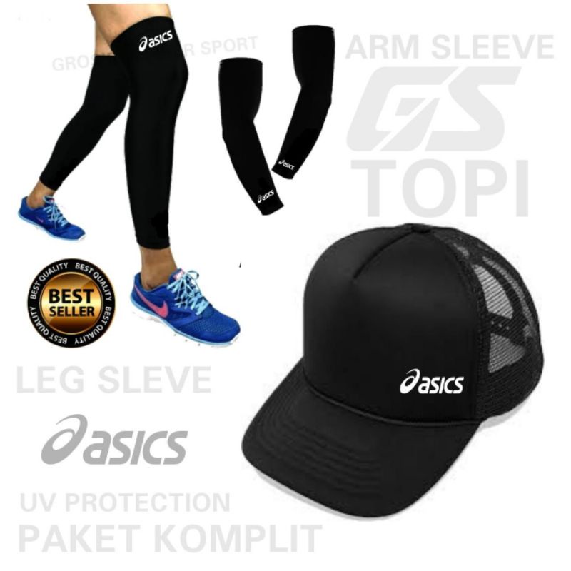 Paket hemat manset tangan topi dan manset kaki voli asics