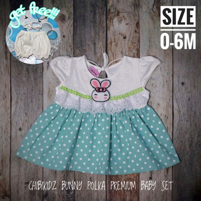 Baju Bayi New Born / Dress Bayi Chibikidz Bunny Polka Baby Set