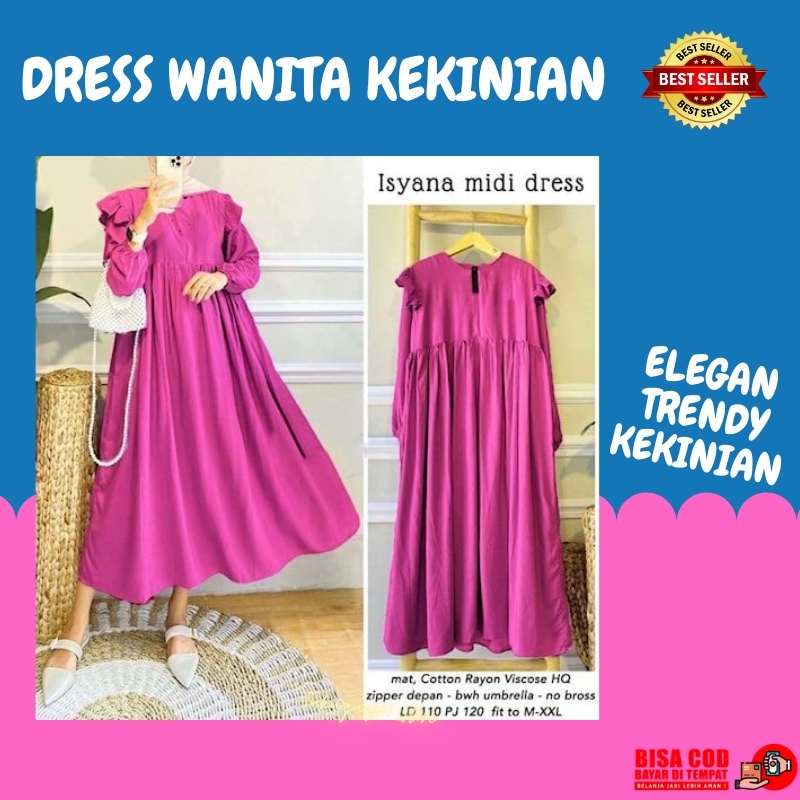 Dress Gamis Baju Midi Busui Kekinian Wanita Dres Remaja Katun Rayon Resleting Isyana Murah Mint Mocc