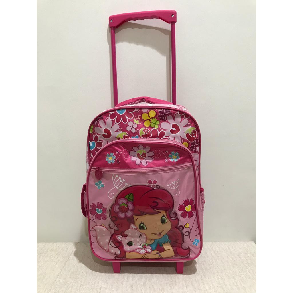 TAS TROLLY (TROLLEY) SEKOLAH ANAK ORIGINAL STRAWBERRY SHORTCAKE WARNA PINK 30x14x41cm (PxLxT)