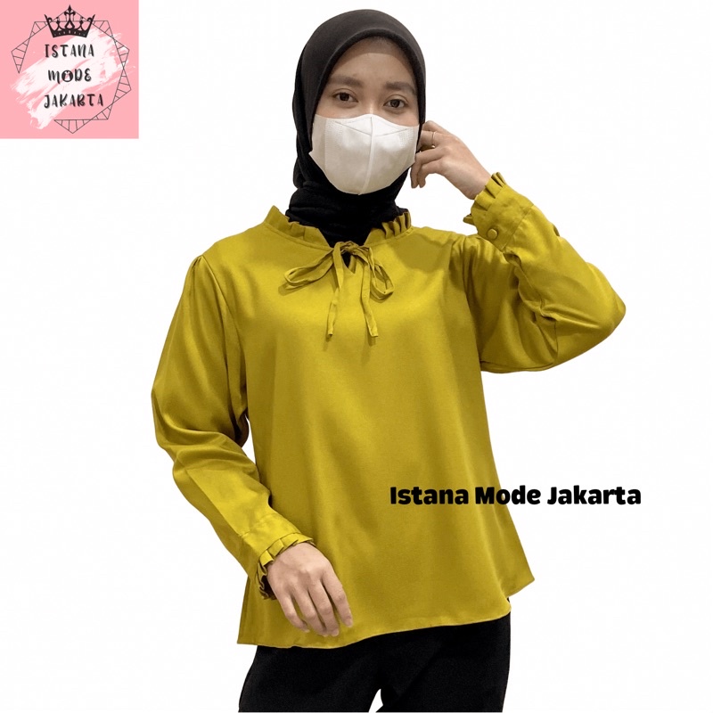 ISTANA MODE JAKARTA Aurelia baju atasan wanita terbaru blouse korean style blouse wanita lengan panjang-HIJAU LUMUT