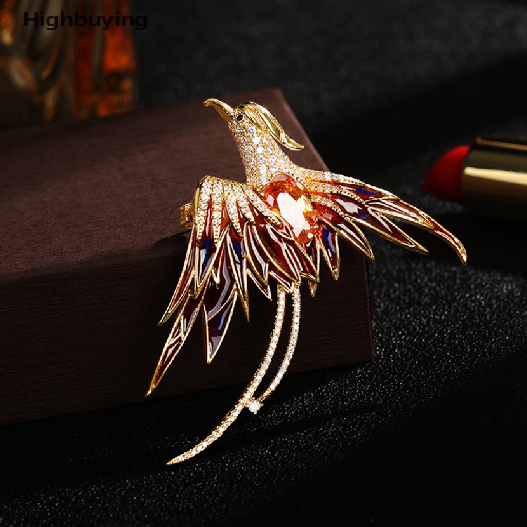 Hbid Bros Pin Enamel Desain Burung Phoenix Hias Kristal Untuk Pria / Wanita