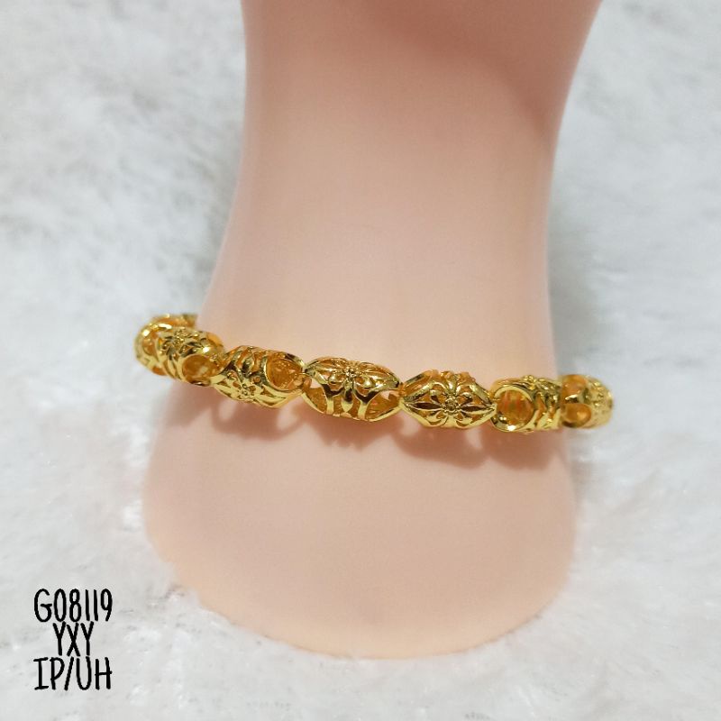 Gelang Yaxiya Rantai Bambu Ukir warna Gold 24k G08119