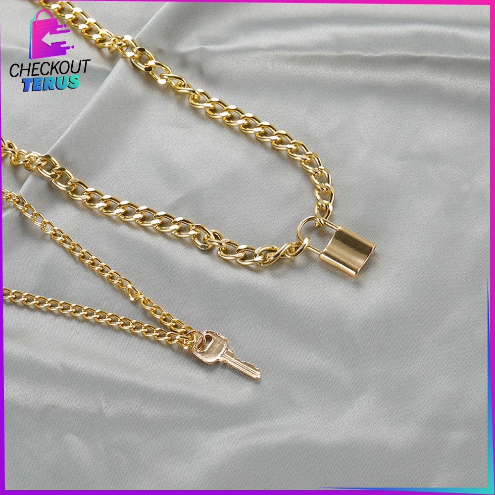 CT K57 K58 Korean Fashion Kalung Gembok Kunci Lock Key Wanita Pria Retro Kalung Rantai Wanita Lapis Emas Liontin Simple Unik