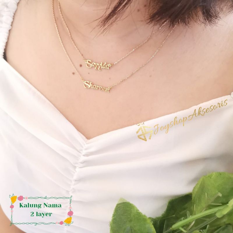 Kalung wanita nama 2 layer cantik
