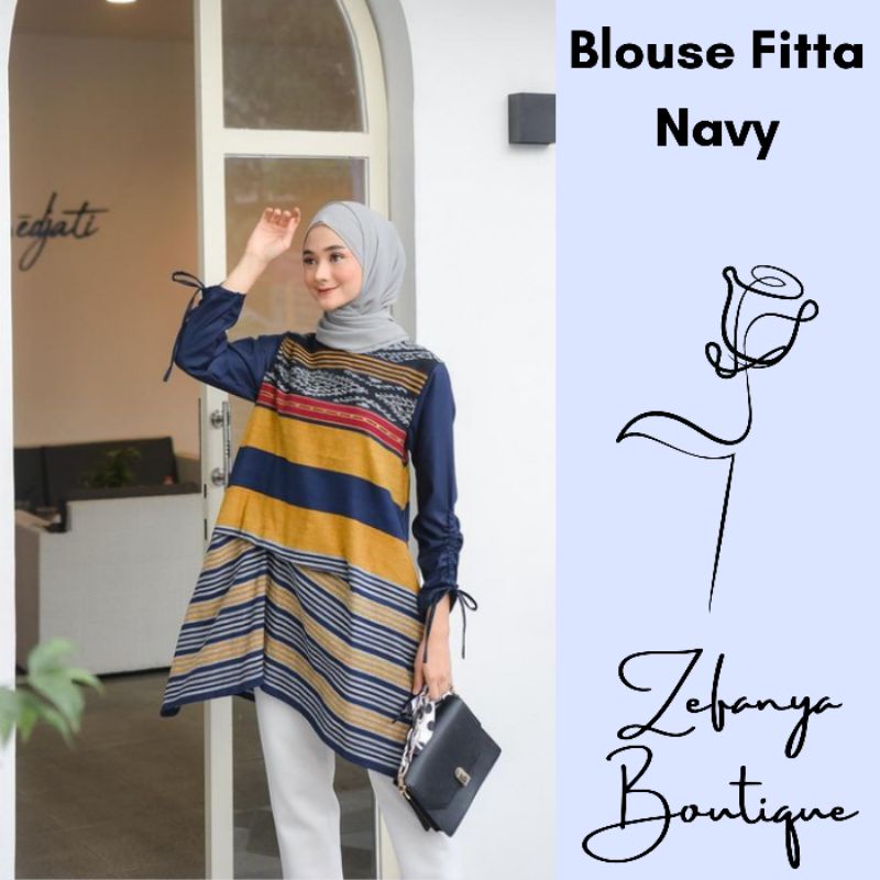 BLOUSE FITTA NAVY TENUN - BLOUSE TENUN IKAT JEPARA - ATASAN TENUN - GAMIS TENUN - TENUN KONDANGAN